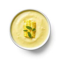 AI generated Corn soup closeup photo