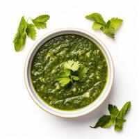 AI generated Palak soup closeup photo