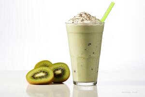 AI generated Kiwi milkshake isolated on white background photo