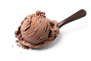 AI generated Chocolate ice cream close up isolated on white background photo