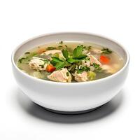 AI generated Chicken soup with vegetables closeup photo