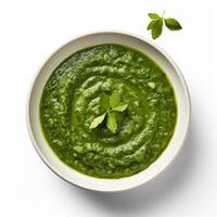 AI generated Palak soup closeup photo