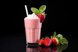 AI generated strawberry milkshake close up photo