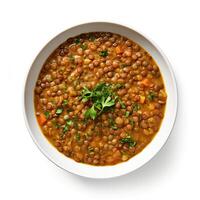 AI generated lentil soup closeup photo