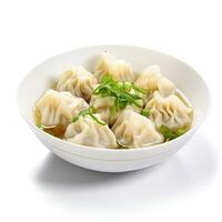 AI generated Wonton soup closeup isolated on white background photo