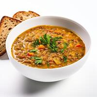 AI generated lentil soup closeup photo