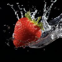 AI generated a strawberry is splashing in water photo