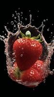 AI generated a strawberry being splashed with water photo