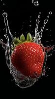 AI generated a strawberry being splashed with water photo