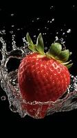 AI generated a strawberry being splashed with water photo