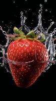 AI generated a strawberry being splashed with water photo