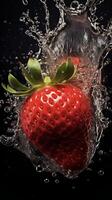 AI generated a strawberry being splashed with water photo