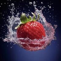 AI generated a strawberry is splashing in water photo