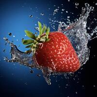 AI generated a strawberry is splashing in water photo