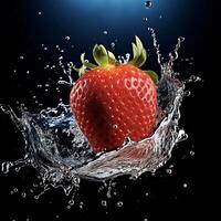 AI generated a strawberry is splashing in water photo