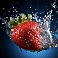 AI generated a strawberry is splashing in water photo