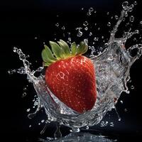 AI generated a strawberry is splashing in water photo