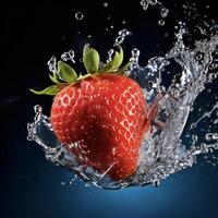 AI generated a strawberry is splashing in water photo