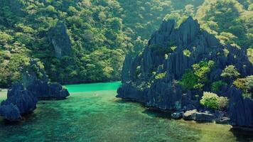 Aerial view of the rocks of Miniloc Island video