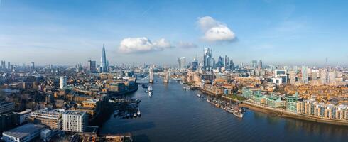 Aerial view of the Iconic Tower Bridge connecting Londong with Southwark photo