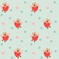 Seamless pattern with capybara and hearts. Background for wrapping paper, greeting cards and seasonal designs. Happy Valentine's day. vector