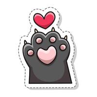 Illustration of a Valentine's theme sticker with cat paws and hearts vector