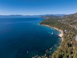 Beautiful aerial view of the Tahoe lake from above in California, USA. photo