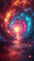 Abstract background with color glowing particles. Space tunnel. Futuristic technology style. Space background. Loop animation. Vertical video. Generative AI video