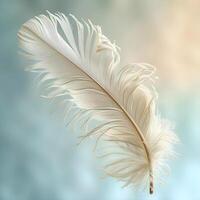 AI generated a close up of a white feather on a blue background photo