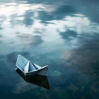 AI generated a paper boat floating on top of a body of water photo