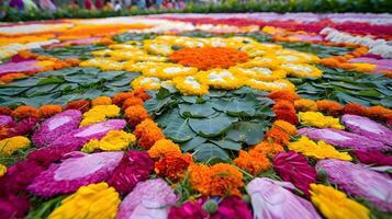 ai generado un circular arreglo de vistoso flores en un jardín foto