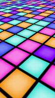 Vertical video - colorful nightclub LED dance floor with a mosaic pattern of flashing multicolored LED disco lights. This fun dynamic party or event motion background animation is full HD and looping.