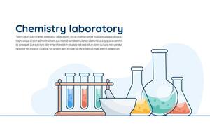 Laboratory glassware and equipment for chemical reactions and experiments. Modern flat style. vector