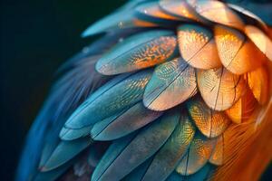 AI generated a close up of a colorful bird's feathers photo