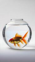 AI generated a goldfish in a bowl on a white background photo