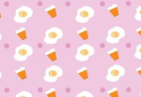 Fried eggs and coffee cup pattern cartoon style. vector