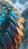 AI generated a close up of a colorful bird's wing photo