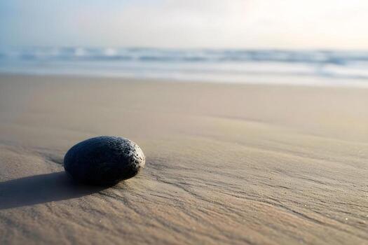 ai generado un rock sentado en parte superior de un arenoso playa foto