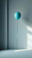 AI generated a blue balloon sitting on top of a white floor photo