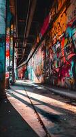 AI generated a dark alley with graffiti on the walls photo