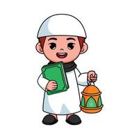 illustration design of a Muslim boy holding a book vector