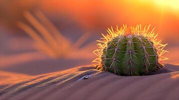 ai generado un verde cactus sentado en parte superior de un arenoso suelo foto