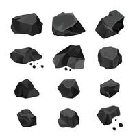 Set of pieces of thermal coal isolated cartoon vector