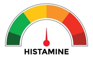 escala con un flecha. el histamina medición dispositivo. firmar tacómetro, velocímetro, indicador. cabeza de el hombre silueta vector