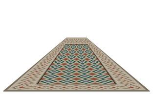 alfombras son puesto en el piso en un largo, profundo dirección para colocación decorativo artículos en el pasarela ligero marrón alfombra vector