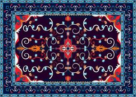 The Persian carpet is blue and has a window of color for easy color changes. vector