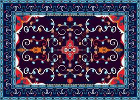 The Persian carpet is blue and has a window of color for easy color changes. vector