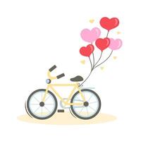 bicicleta con corazón globos ilustración para impresión, antecedentes, cubre y embalaje. imagen lata ser usado para saludo tarjetas, carteles, pegatinas y textil. aislado en blanco antecedentes. vector