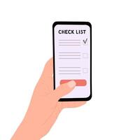 check list in mobile phone, checkboxes. Illustration for printing, backgrounds, covers and packaging. Image can be used for greeting cards, posters and stickers. Isolated on white background. vector