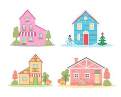 house set, colorful flat residential houses. Illustration for printing, backgrounds and packaging. Image can be used for greeting cards, posters and stickers. Isolated on white background. vector